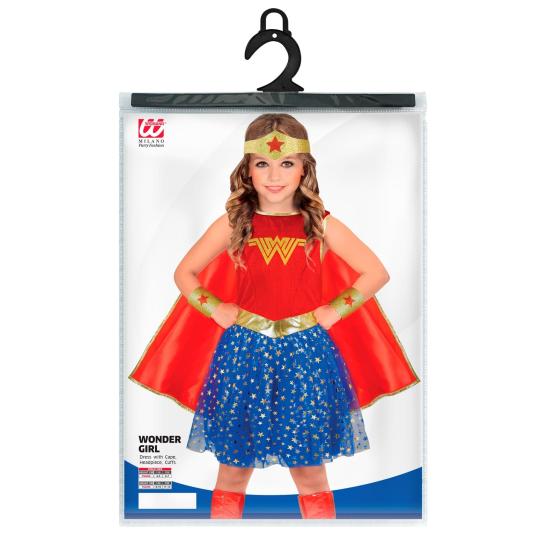 Disfraz Wonder Girl para Niña – Incluye Capa, Diadema, Vestido y Muñequeras | Traje de Superhéroe Infantil
