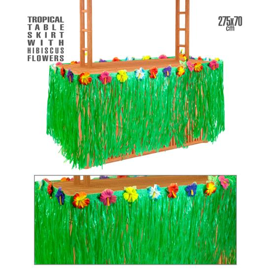 Falda Tropical de Mesa con Flores de Hibisco 275x70 cm