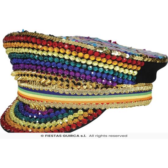 Gorra de Policía Multicolor con Pedrería - Accesorio de Disfraz para Fiestas Pride y Celebraciones