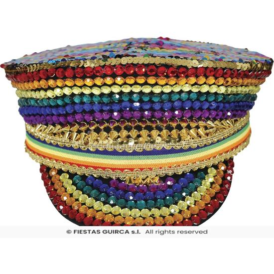 Gorra de Policía Multicolor con Pedrería - Accesorio de Disfraz para Fiestas Pride y Celebraciones