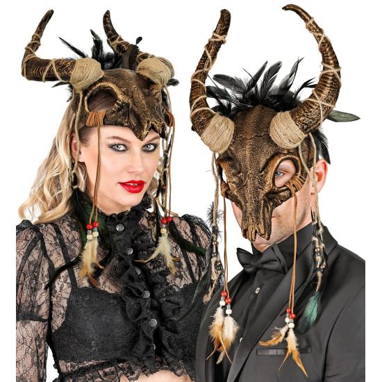 Máscara Calavera de Toro Chamán con Plumas