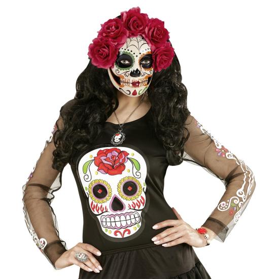 Máscara Dia de Los Muertos decorada Rosas Rojas