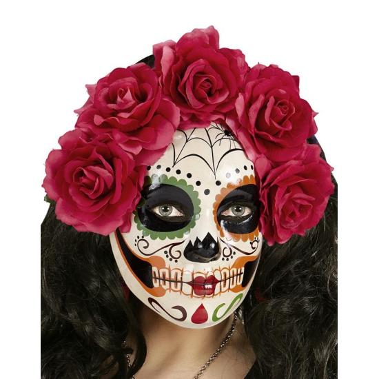 Máscara Dia de Los Muertos decorada Rosas Rojas