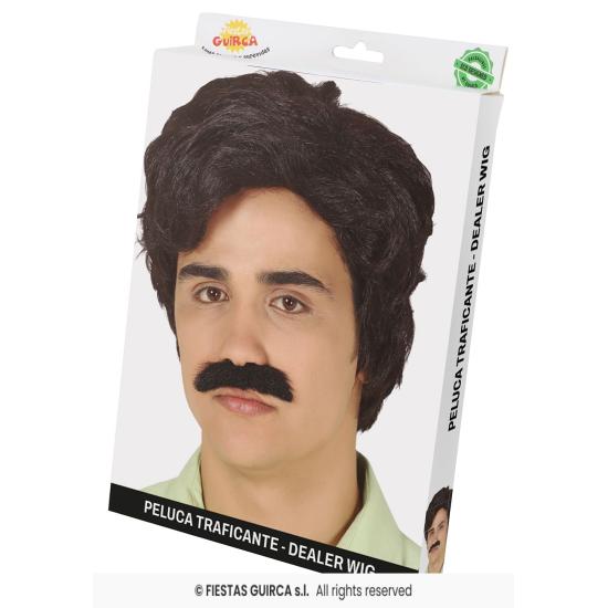 Peluca con Bigote Estilo “Narcotraficante” – Inspiración Años 80
