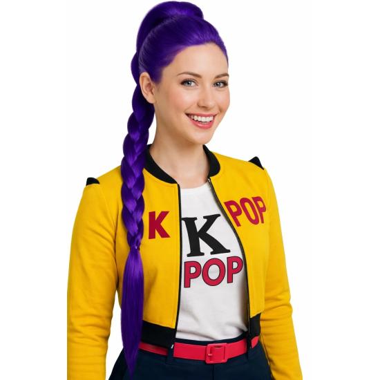 💜 Peluca de Guerrera K-Pop Rumi con Trenza Mística