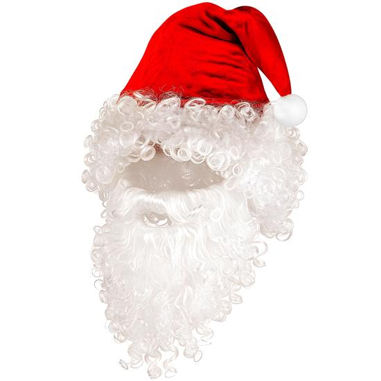 Peluca de Papá Noel con Gorro Rojo, Barba Maxi, Bigote y Cejas