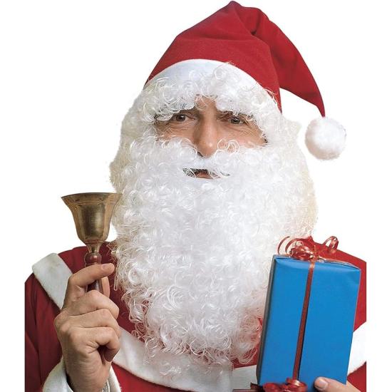 Peluca de Papá Noel con Gorro Rojo, Barba Maxi, Bigote y Cejas