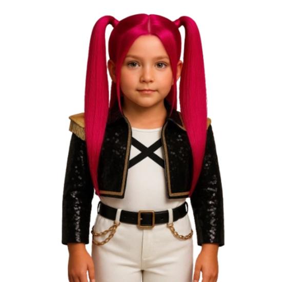Peluca Infantil K-Pop Mira Rosa con Coletas – Accesorio de Disfraz para Carnaval y Fiestas