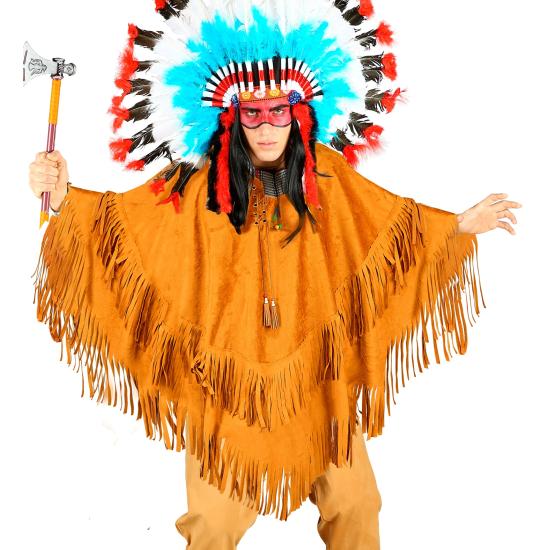 Poncho de Ante con Flecos – Disfraz Adulto Hippie, Indio, Reggae y Vaquero