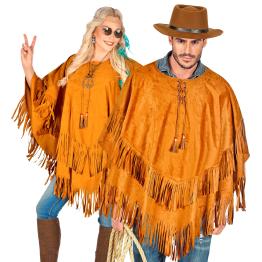 Poncho de Ante con Flecos – Disfraz Adulto Hippie, Indio, Reggae y Vaquero