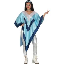 Poncho Super Trouper ABBA para Mujer – Disfraz de los Años 70 Azul para Fiestas, Halloween y Carnaval