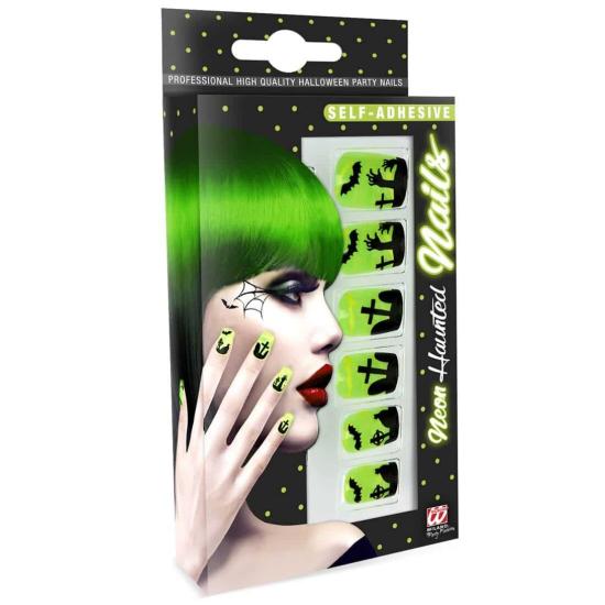 Set 12 Uñas Fluorescentes Terror Halloween
