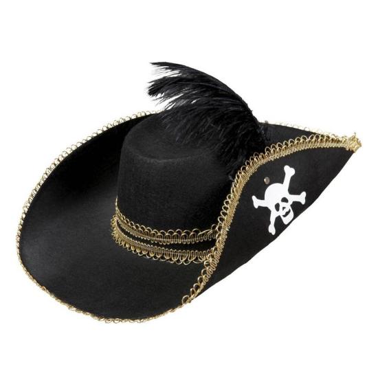 Sombrero de pirata con Calavera y Pluma  .