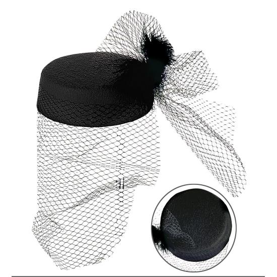 Sombrero Negro con rejilla y Pluma años 20