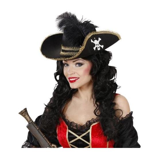Sombrero de pirata con Calavera y Pluma  .