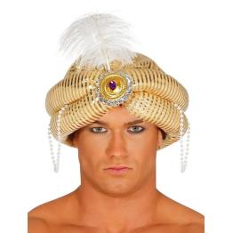 Sombrero Turbante Árabe con adornos Oro adulto