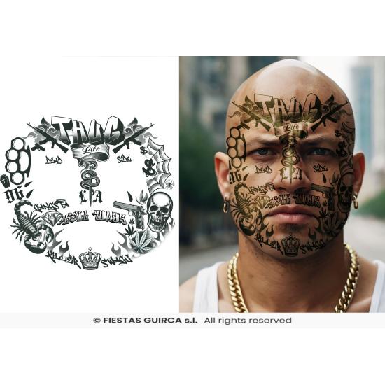 Tatuajes Temporales Faciales Thug Life - Fiestas Guirca
