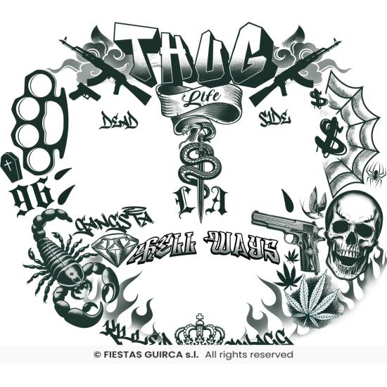 Tatuajes Temporales Faciales Thug Life - Fiestas Guirca